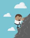 Business concept cartoon illustration Young African businessman climbing