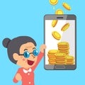 Business concept cartoon smartphone help senior woman to earn money Royalty Free Stock Photo