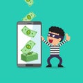 Business concept cartoon smartphone help thief to earn money Royalty Free Stock Photo