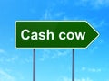 Business concept: Cash Cow on road sign background