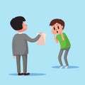 Business concept character show electronic bill payment to a man. Funny cartoon illustration