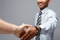 Business concept - Close-up of two confident business people shaking hands during a meeting. Royalty Free Stock Photo