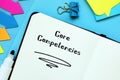 Business concept about Core Competencies with sign on the page