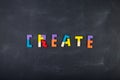 Business concept - Create composed of color jigsaw blocks on the blackboard