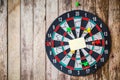 Business concept. darts arrows in the target center with paper note for Writing goals for this business year Royalty Free Stock Photo