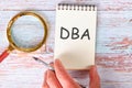 Business concept. DBA letters, DataBase Administrator or doing business