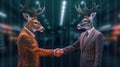 Business concept deer wearing handshake