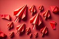 business concept depicted in form of many red paper aircraft of different sizes
