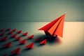 Business concept depicted in form of many red paper aircraft of different sizes