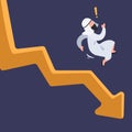 Business concept design Arab businessman fall down chart. Male manager bankrupt falling down from arrow. Economic failure