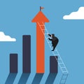 Business concept design Arab businesswoman climbing on infographic column with ladder. Step grow business. Improvement or