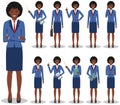 Business concept. Detailed illustration of african american businesswoman standing in different positions in flat style Royalty Free Stock Photo