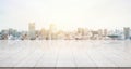 Empty marble floor top with panoramic modern cityscape building background Royalty Free Stock Photo