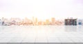 Empty marble floor top with panoramic modern cityscape building background Royalty Free Stock Photo