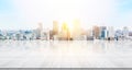 Empty marble floor top with panoramic modern cityscape building background Royalty Free Stock Photo