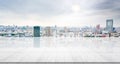 Empty marble floor top with panoramic modern cityscape building background Royalty Free Stock Photo