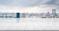 Empty marble floor top with panoramic modern cityscape building background Royalty Free Stock Photo