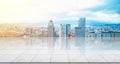 Empty marble floor top with panoramic modern cityscape building background Royalty Free Stock Photo