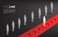 Businessman standing on fast lane is move faster than group on queue.