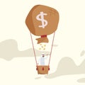 Business concept flat Arabian businessman in hot air balloon with money bag looking with telescope or monocular. Business concept Royalty Free Stock Photo
