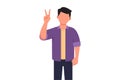 Business concept flat cartoon style isolated smiling man showing victory sign. Young businessman gesture success. Male doing Royalty Free Stock Photo