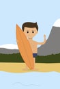Business concept in flat design.A businessman on holiday by the sea with a surf Board. Vector Royalty Free Stock Photo