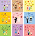 Business concept flat icons set of family, health, career and vacation infographic design elements Royalty Free Stock Photo
