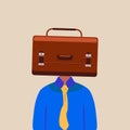 Business concept flat style isolated of businessman with briefcase instead of head, symbolizing avarice, broker, money, success.