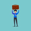 Business concept flat style isolated of businessman lifting up briefcase. Male manager raising up suitcase. Concept of winning, Royalty Free Stock Photo