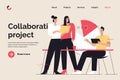 Business concept flat style outline vector illustration on the subject of collaboration, teamwork, discussing. Editable