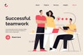 Business concept flat style outline vector illustration on the subject of teamwork, collaboration, coworking. Editable