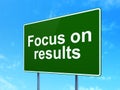 Business concept: Focus on RESULTS on road sign background