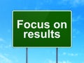 Business concept: Focus on RESULTS on road sign background