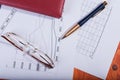 Business concept glasses, notebook and pen Royalty Free Stock Photo