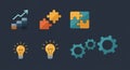 Business Concept with Growth Chart, Light Bulbs, Gears and Puzzle Pieces Royalty Free Stock Photo