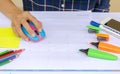 Business concept with hand clicking mouse with color pen, color