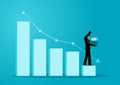 Business concept illustration of a businessman descending on the decreasing chart