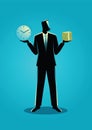 Businessman holding a clock and bank notes