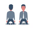 Business concept illustration of a businessman kneel down. Rear view. Business Fall Concept Illustration.