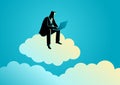 Businessman sits on cloud