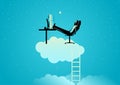 Business concept illustration of a businessman sits comfortably on top of the cloud