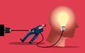 Business concept illustration of a businessman trying to unplug the light bulb brain
