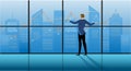 Business concept illustration of a confident businessman looking out the window in the office Royalty Free Stock Photo