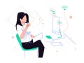 Business concept illustration. Woman analyzing and recording business. Trendy vector style