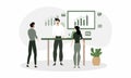 Business concept illustrations vector scenes at office with men and women taking part in business activity