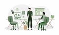 Business concept illustrations vector scenes at office with men and women taking part in business activity