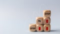 Business concept image with wooden cubes word step by step on wooden cubes. Achievement or progress in business career