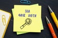 Business concept about IRA 401K ROTH Individual Retirement Accounts with sign on the piece of paper