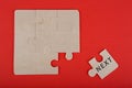 Jigsaw Puzzle Pieces with word & x22;Next& x22; on red background Royalty Free Stock Photo