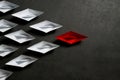 Business Concept,, key opinion Leader, the concept of influence. One red paper boat as the Leader, leading in the Royalty Free Stock Photo